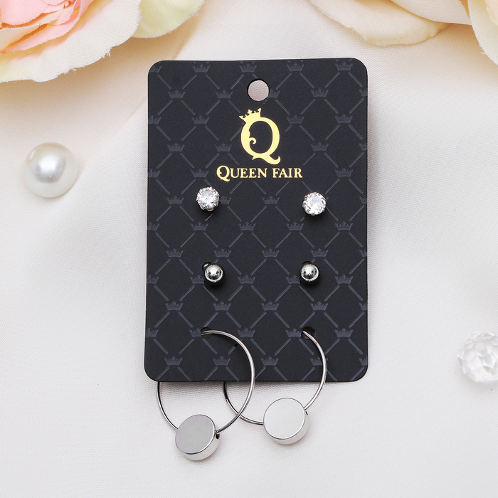 Пусеты 3 пары "Карамелька", цвет белый в серебре