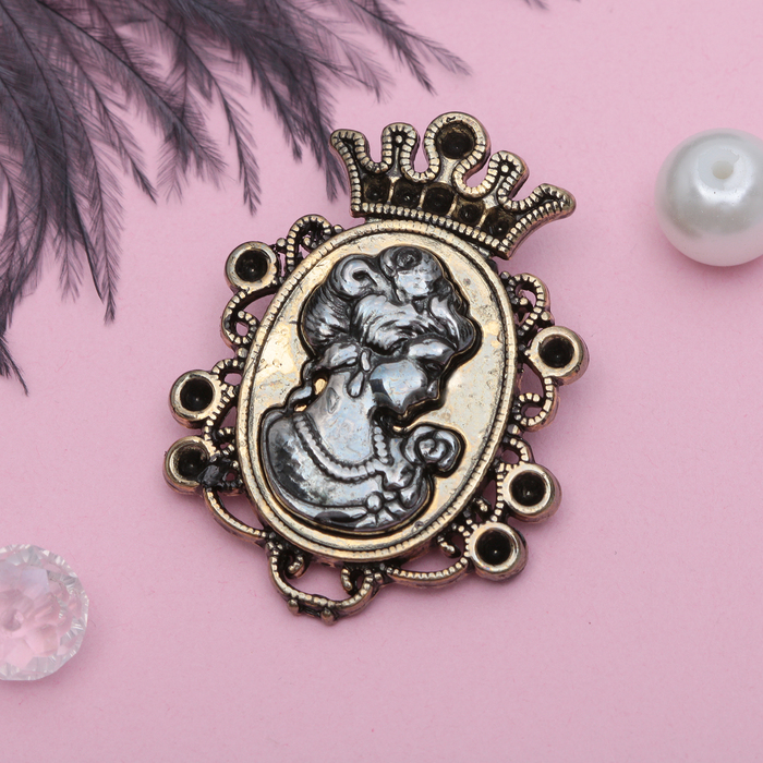 Брошь "Камея" металлическая, цвет золото-серебристый в чернёном золоте