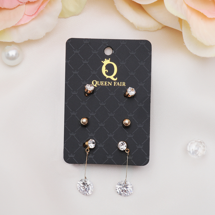 Пусеты 3 пары "Нежность" шарики, цвет белый в золоте