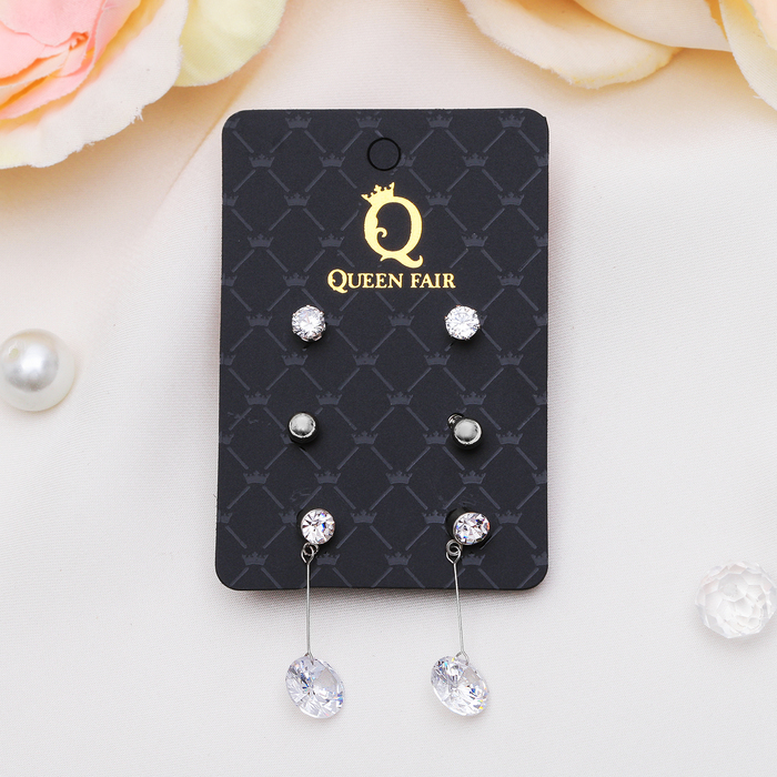 Пусеты 3 пары "Нежность" шарики, цвет белый в серебре