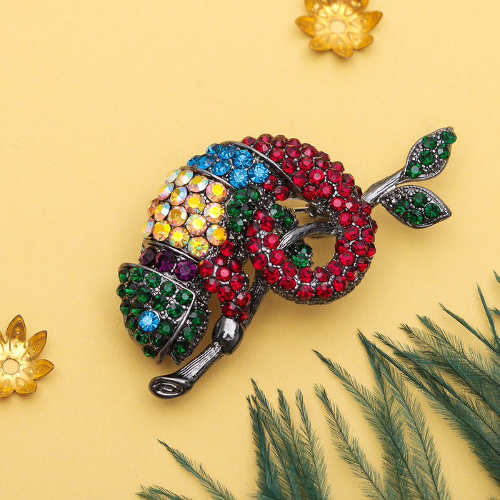 Брошь "Хамелеон" цветная в черненом серебре