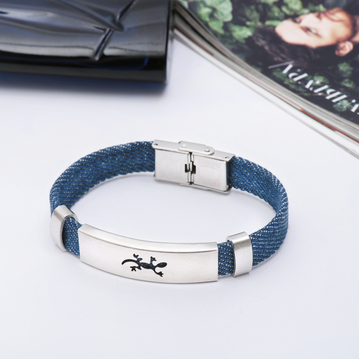 Браслет ассорти "Джинс" ящерица, цвет синий в серебре