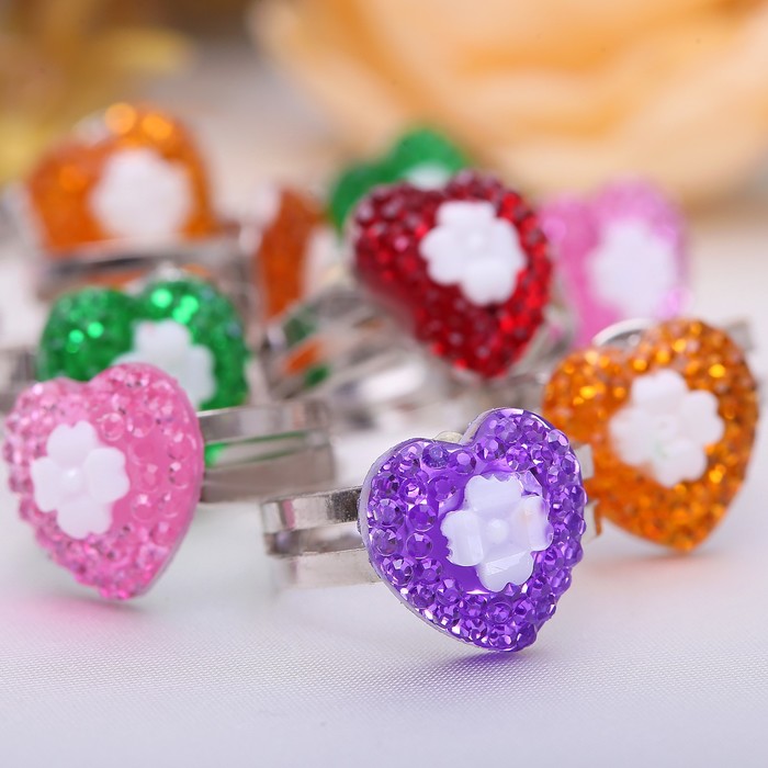 Кольцо детское "Выбражулька" сердце с цветочком, безразмерное, цвет МИКС