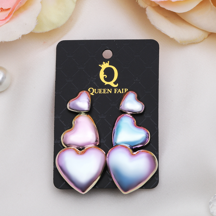 Пусеты 3 пары "Сердечки", мерцание, цвет МИКС