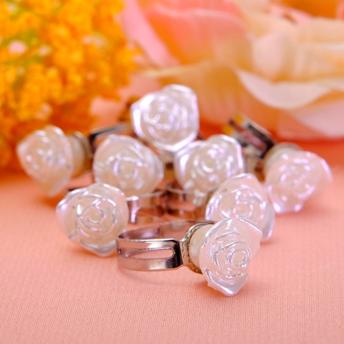 Кольцо детское "Выбражулька" роза чудесная, безразмерное, цвет белый