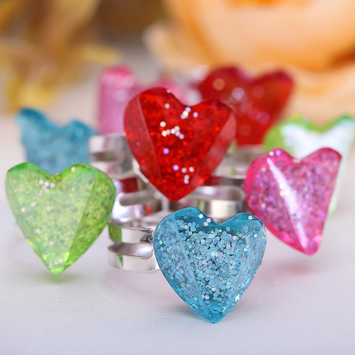 Кольцо детское "Выбражулька" сердечко блестящее, безразмерное, цвет МИКС