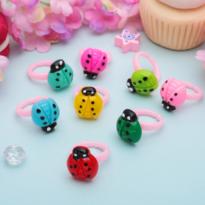 Кольцо детское "Выбражулька" божьи коровки, безразмерное, цвет МИКС