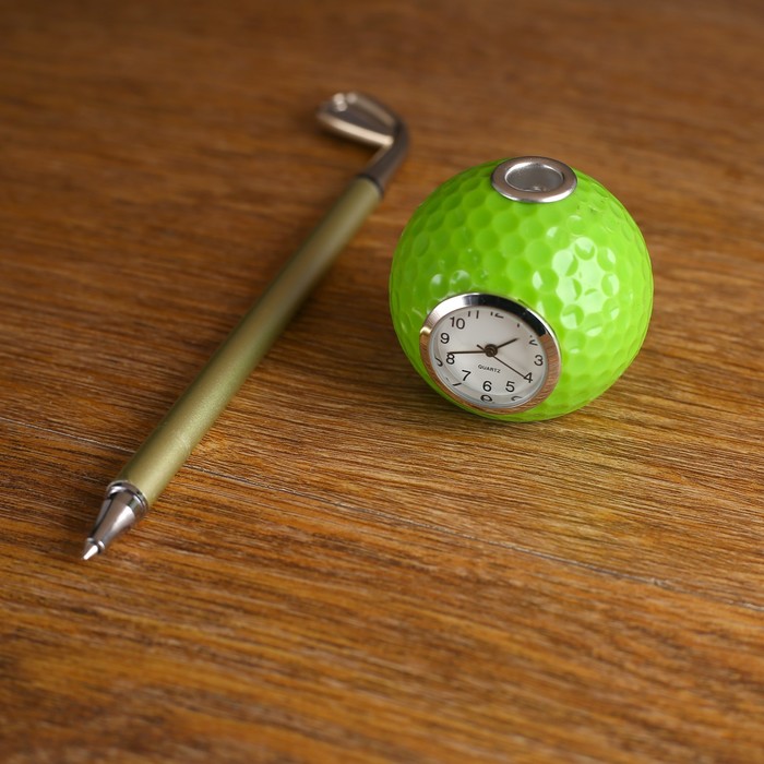 Настольные часы "Гольф", клюшка для гольфа (ручка)+подставка мяч для гольфа, микс, 4,5*15 см 27570