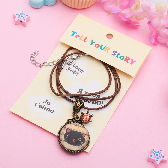 Кулон с рисунком овал "Юная пора" кот, цветной в серебре