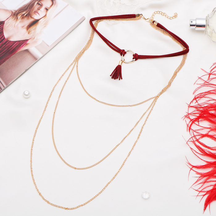 Чокер "Галактика" с тремя цепочками, круг, цвет красно-золотой