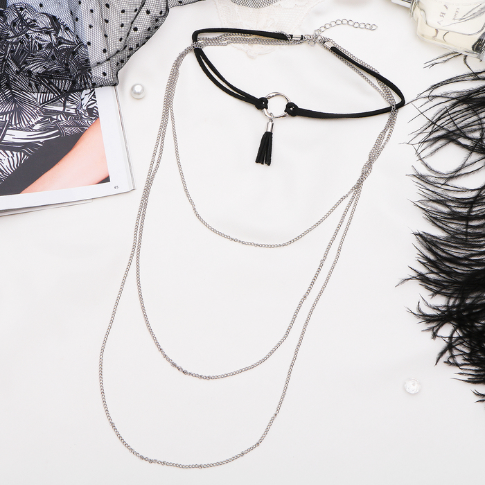 Чокер "Галактика" с тремя цепочками, круг, цвет чёрно-серебряный