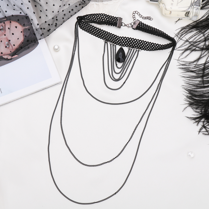 Чокер "Галактика" с тремя цепочками, капля, цвет чёрный