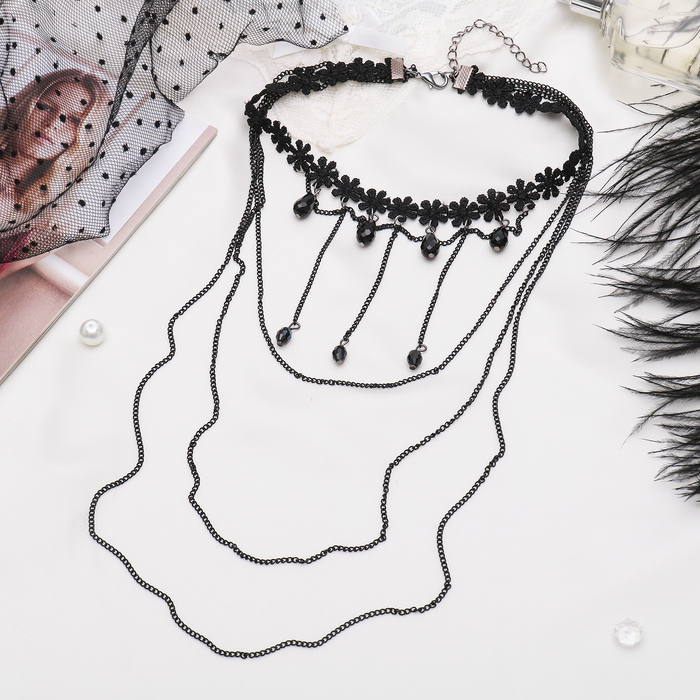Чокер "Галактика" с темя цепочками, каскад, цвет чёрный