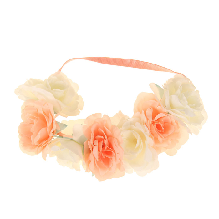 Повязка на голову "Цветочная поляна", цвет бело-оранжевый