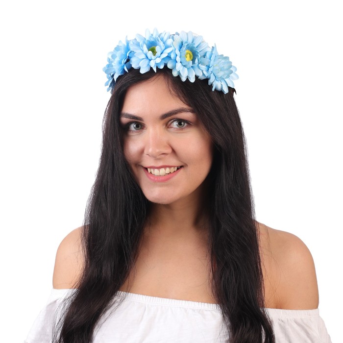Гавайский ободок "Цветы", цвет синий
