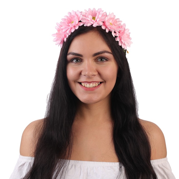 Гавайский ободок "Цветы", цвет розовый