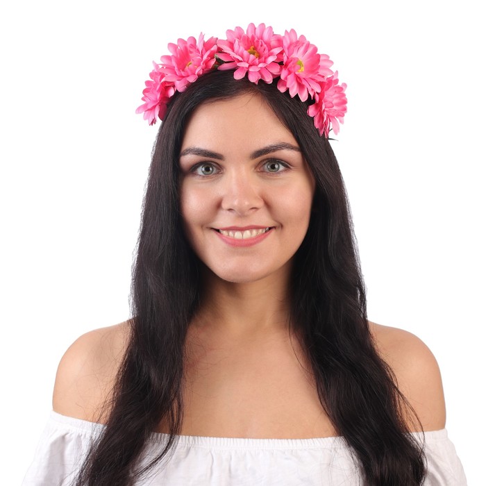 Гавайский ободок "Цветы", цвет коралловый