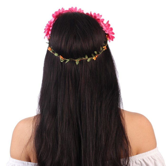 Гавайский ободок "Цветы", цвет коралловый