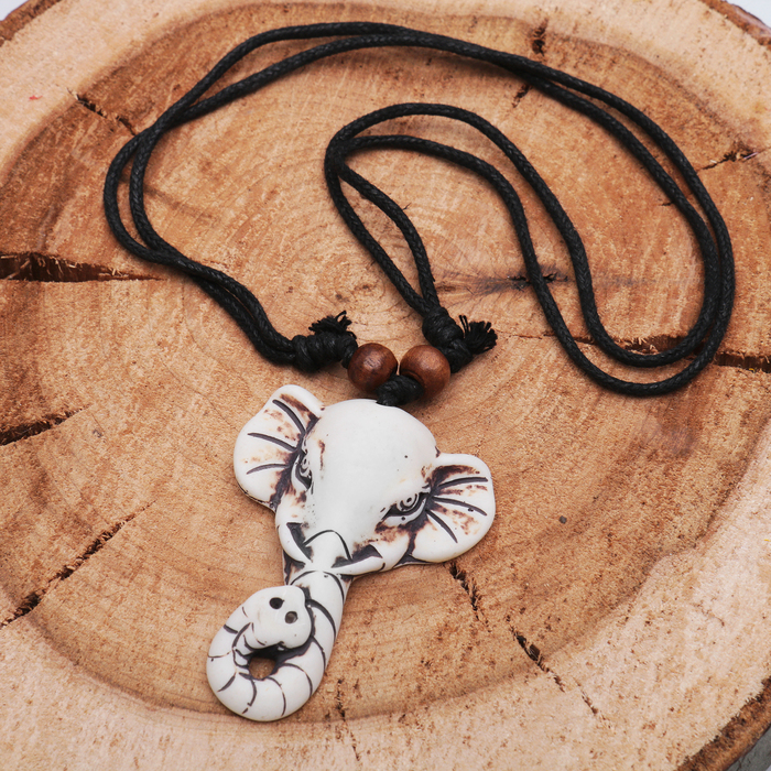 Кулон мужской "Слон" длина 40-80см регулир-я, цвет бело-чёрный