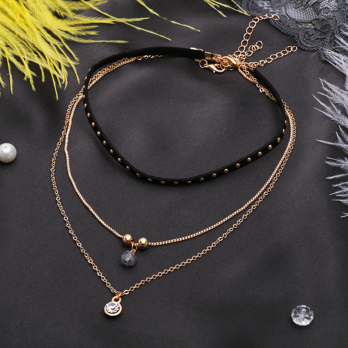 Кулон "Грация" набор 3 штуки, капля, цвет бело-чёрный в золоте, 30,40,45см