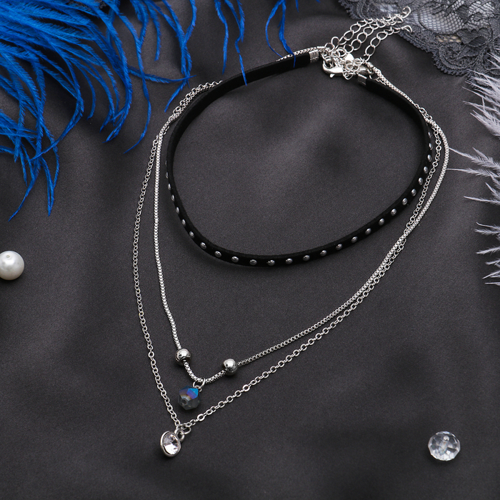 Кулон "Грация" набор 3 штуки, капля, цвет бело-чёрный в серебре, 30,40,45см
