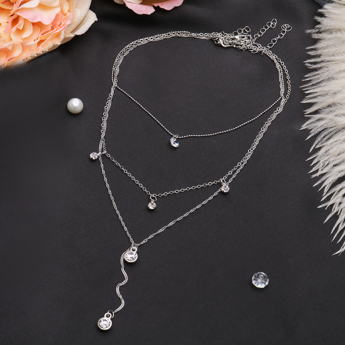 Кулон "Грация" набор 3 штуки, капельки, цвет белый в серебре, 30,40,45см