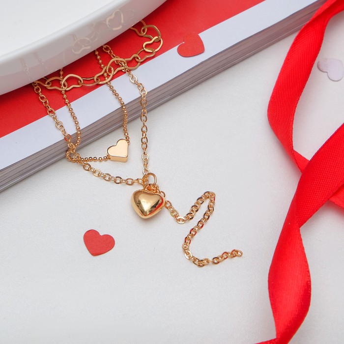 Кулон "Грация" набор 3 штуки, сердца, цвет золото, 30,40,45см