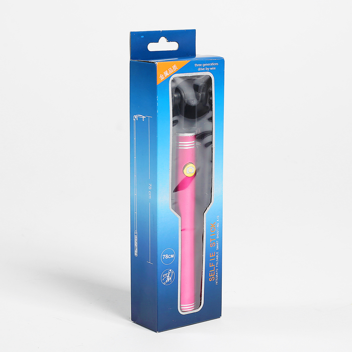 Монопод проводной, металлическая ручка, розовый