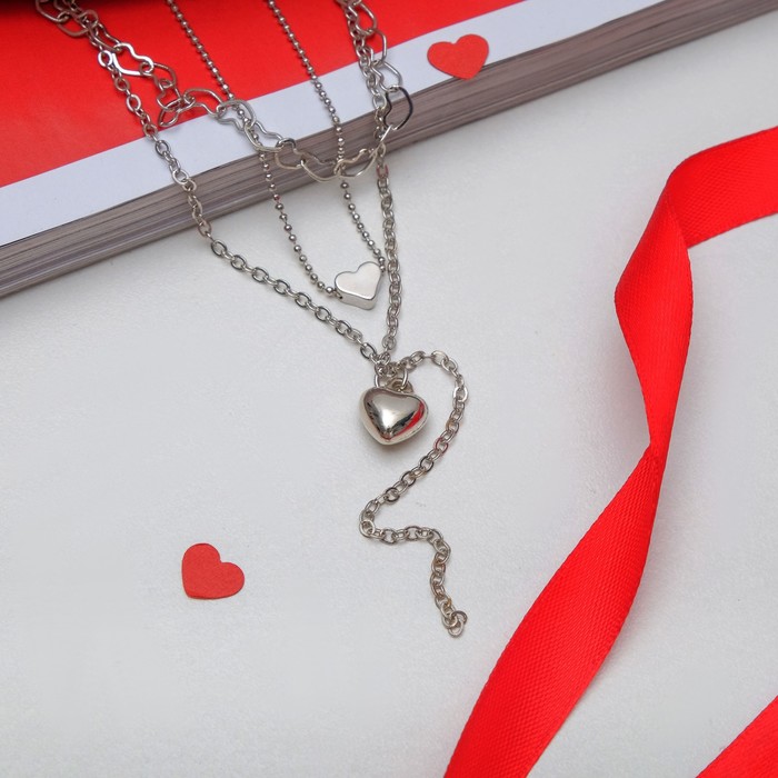 Кулон "Грация" набор 3 штуки, сердца, цвет серебро, 30,40,45см