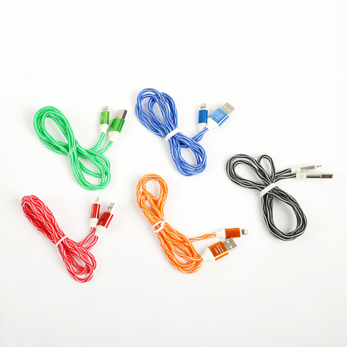 Провод для зарядки и передачи данных, USB-IPhone 5/6/7, 1 м, тканевая оплётка, МИКС