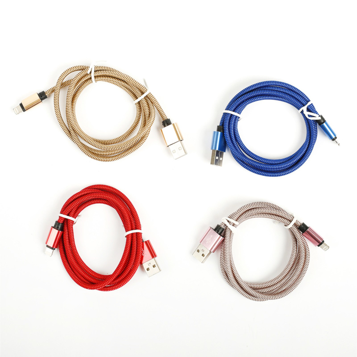 Провод для зарядки и передачи данных, USB- IPhone 5/6/7, 1 м, жесткая оплётка, МИКС