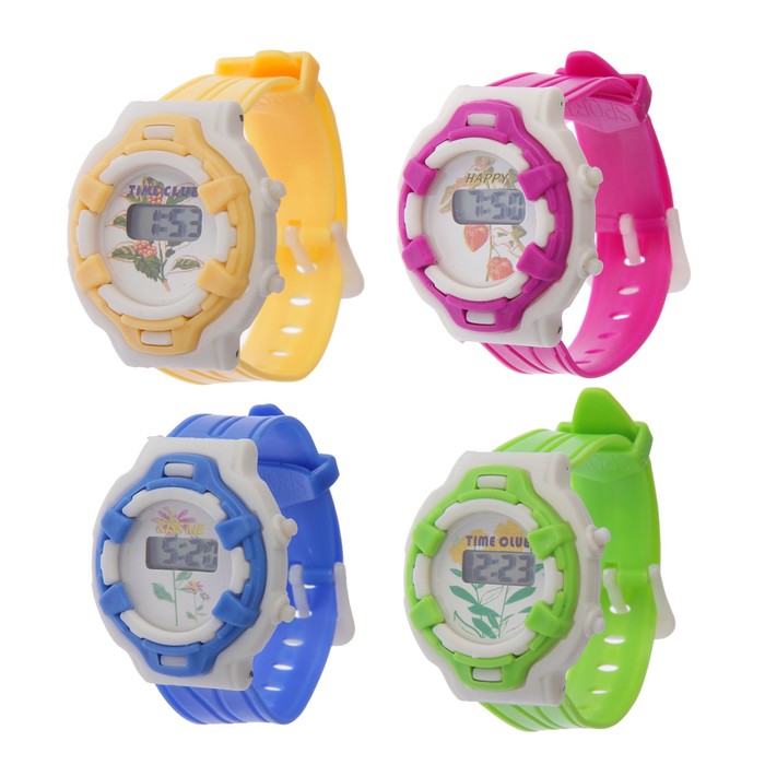 Часы наручные детские, электронные, цифер-т круг с рисунком, микс, силик, ремешок 20 см