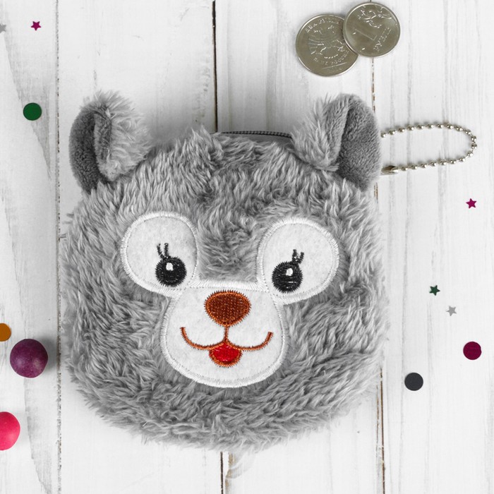 Мягкий кошелёк "Серый мишка" с подвесом на молнии