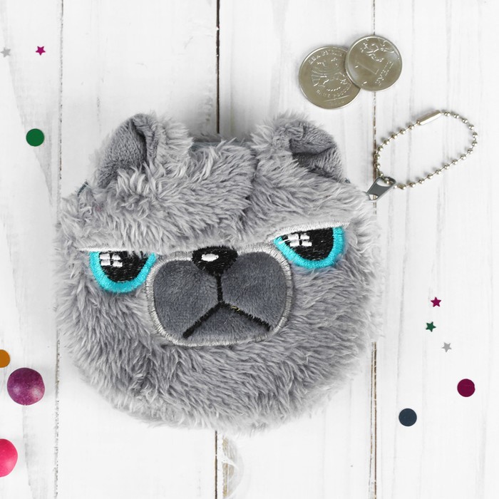Мягкий кошелёк "Котик грустные глазки" серый цвет