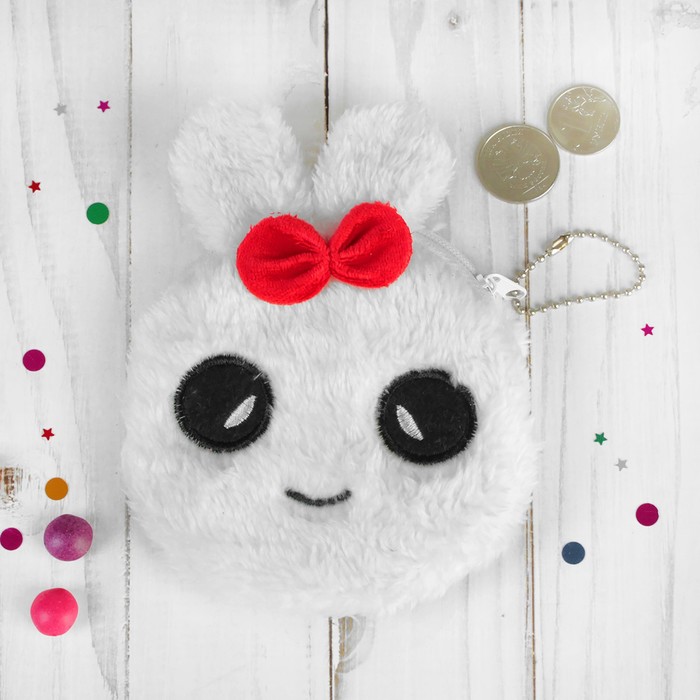 Мягкий кошелёк "Белый зайка" красный бант