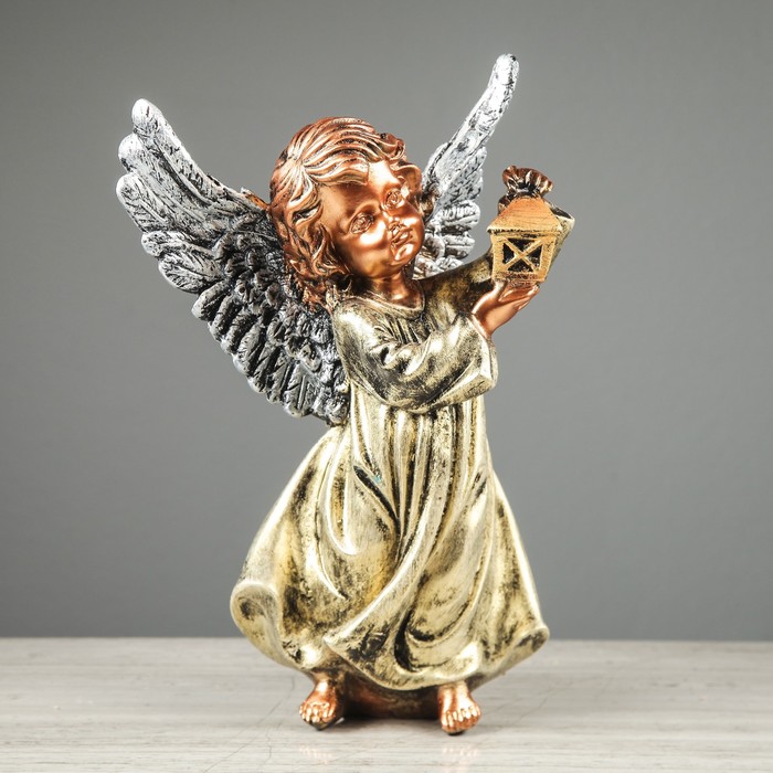 Статуэтка "Ангел с фонарём", бронза, цветная