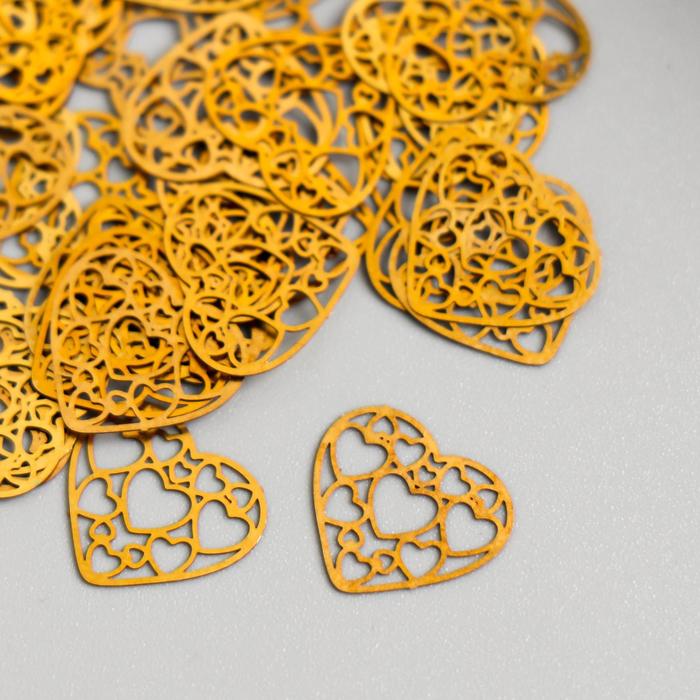 Декор для творчества металл "Сердце из сердец" золото 1,4х1,4 см