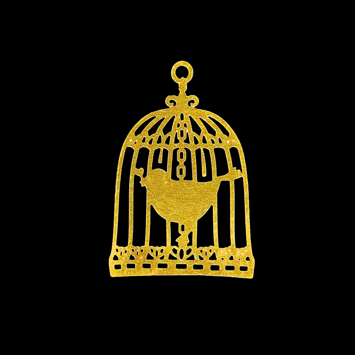 Декор для творчества металл "Птица в клетке" золото 2,2х1,6 см