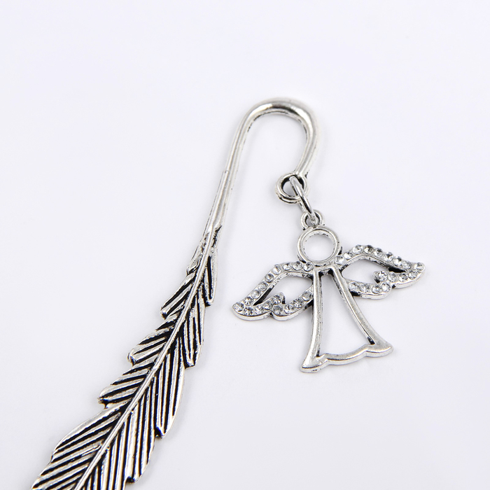 Закладка сувенирная для книг перо с подвеской Ангел со стразами