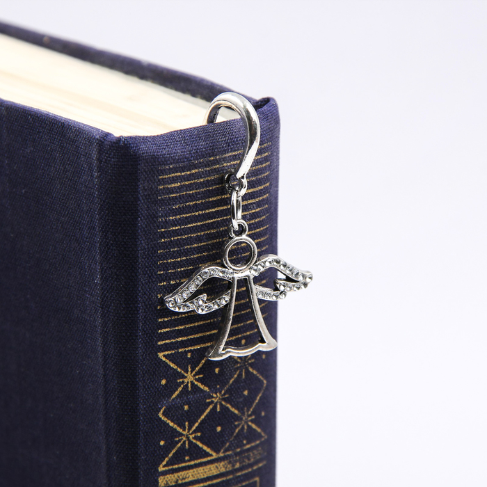 Закладка сувенирная для книг перо с подвеской Ангел со стразами