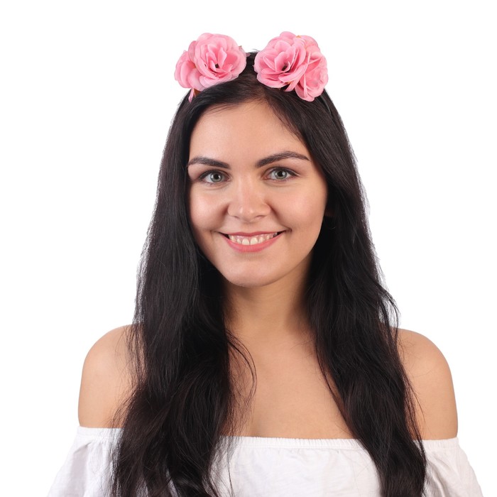 Ободок гавайский "Розовый розы"