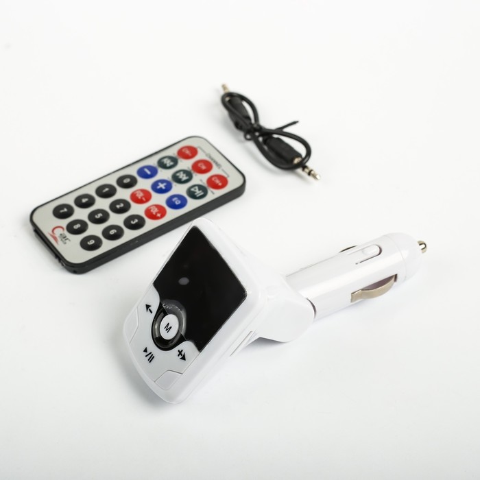 FM - трансмиттер, 12 В, USB/Mp3/WMA/AUX/MicroSD, провод AUX, белый