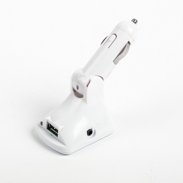 FM - трансмиттер, 12 В, USB/Mp3/WMA/AUX/MicroSD, провод AUX, белый
