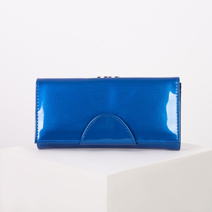 Кошелёк женский на кнопке, 4 отдела, 2 отдела на рамке, для карт, цвет синий