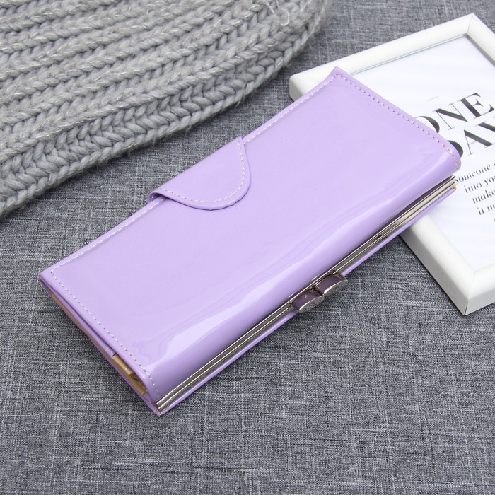 Кошелёк женский на кнопке, 4 отдела, 2 отдела на рамке, для карт, цвет сиреневый