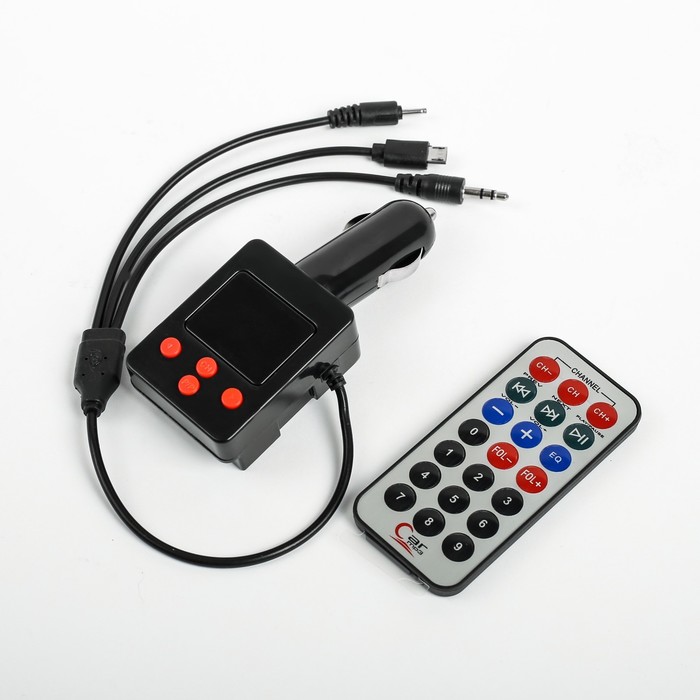 FM - трансмиттер, 12 В, USB/Mp3/WMA/MicroSD, черный