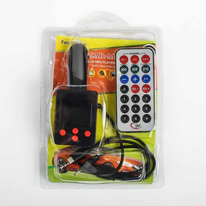 FM - трансмиттер, 12 В, USB/Mp3/WMA/MicroSD, черный