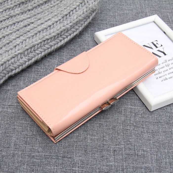 Кошелёк женский на кнопке, 4 отдела, 2 отдела на рамке, для карт, цвет бежевый