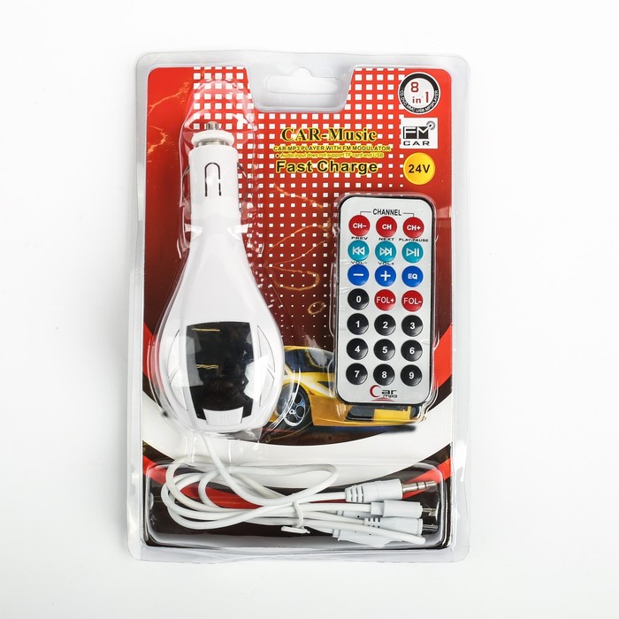 FM - трансмиттер, 12 В, USB/Mp3/WMA/MicroSD, белый