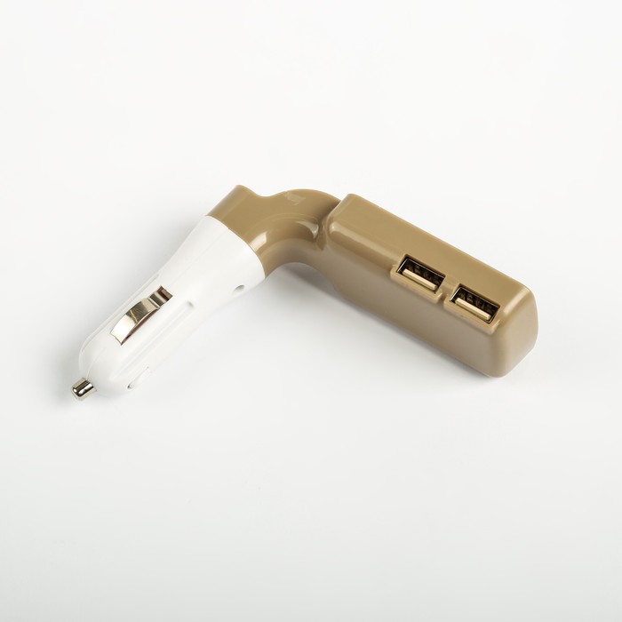 FM - трансмиттер, 12 В, 2 USB/Mp3/WMA/AUX/MicroSD, бежевый,